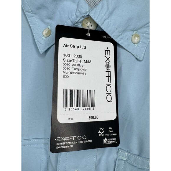 NWT EXOFFICIO Air Strip LS Vented Shirt Sz M Blue UPF 30 Quick Dry Lite Weight - Picture 7 of 16